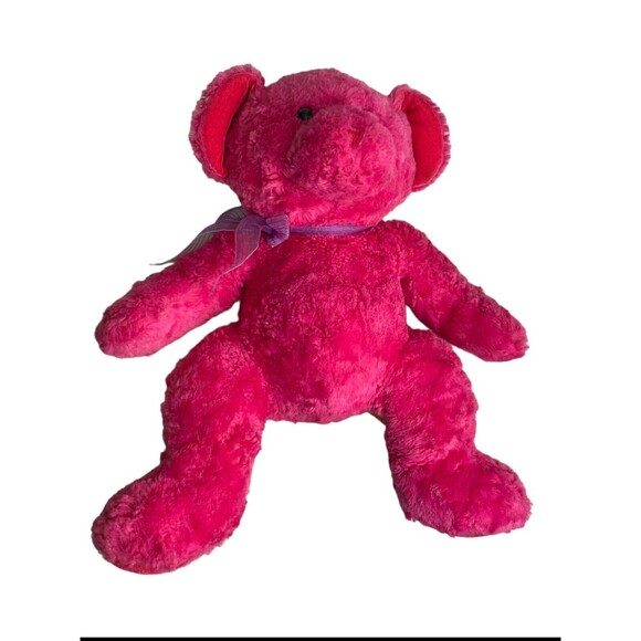 RUSS BERRIE VENUS Pink￼ Plush Bear Stuffed Animal Toy Purple Sheer Bow Vintage - Picture 5 of 13